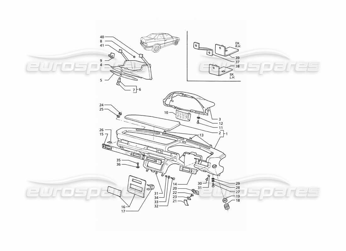maserati ghibli 2.8 gt (variante) instrument panel (rh drive) parts diagram