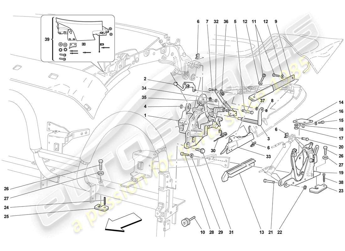 ferrari f430 scuderia spider 16m (rhd) roof kinematics - lower part parts diagram