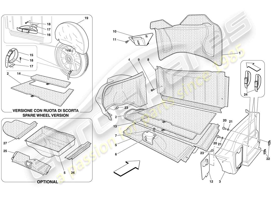 ferrari 599 gtb fiorano (usa) luggage compartment trim part diagram