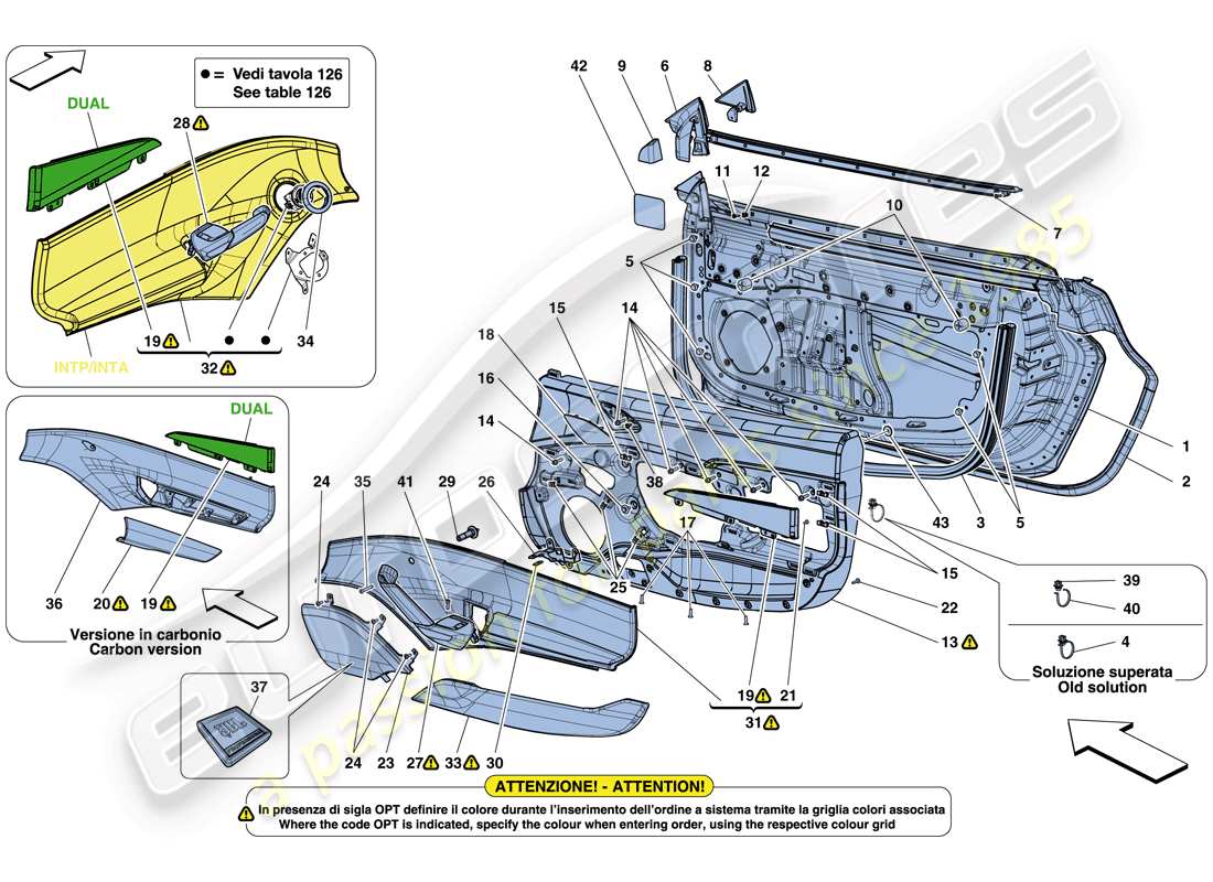 ferrari 488 spider (rhd) doors - substructure and trim parts diagram