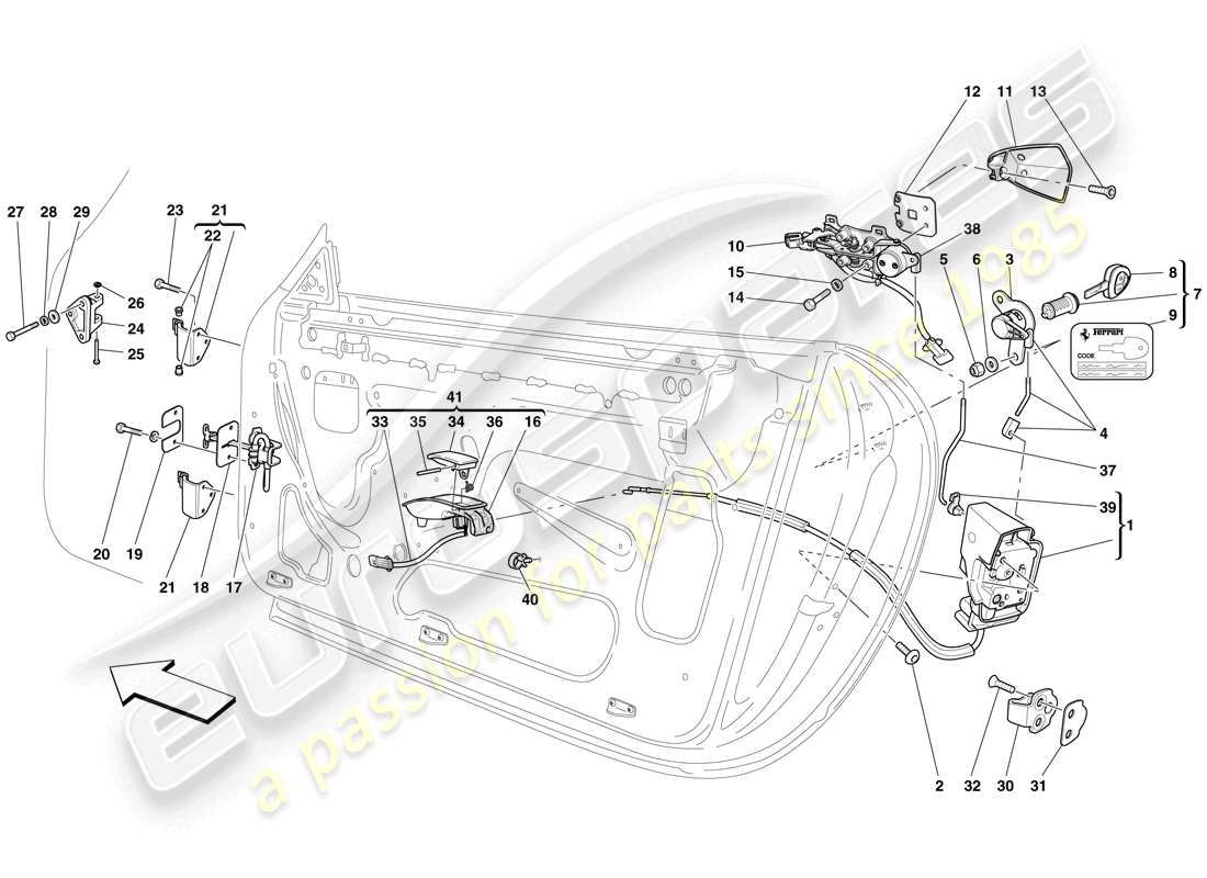 ferrari 612 scaglietti (europe) doors - opening mechanism and hinges parts diagram