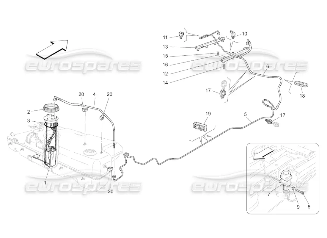 maserati grancabrio (2011) 4.7 fuel pumps and connection lines parts diagram