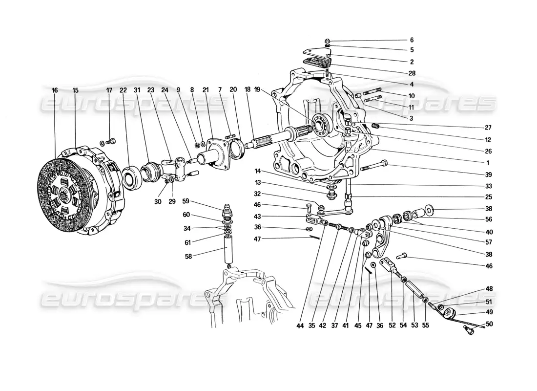 ferrari 328 (1985) clutch and controls parts diagram