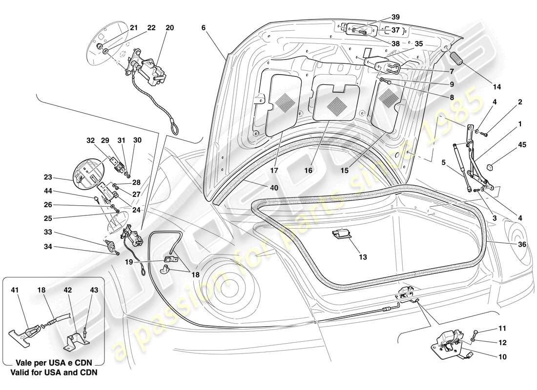 ferrari 599 gto (europe) luggage compartment lid and fuel filler flap part diagram