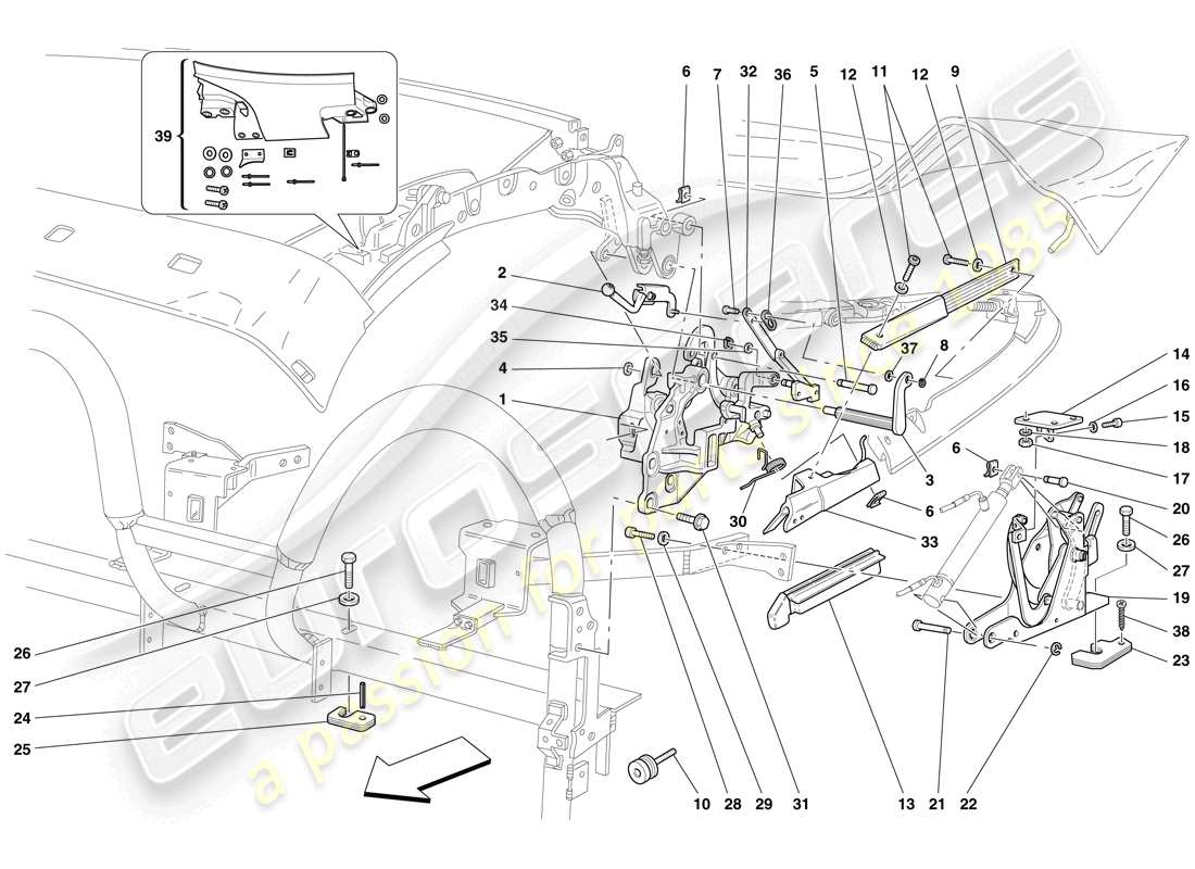 ferrari f430 spider (europe) roof kinematics - lower part part diagram