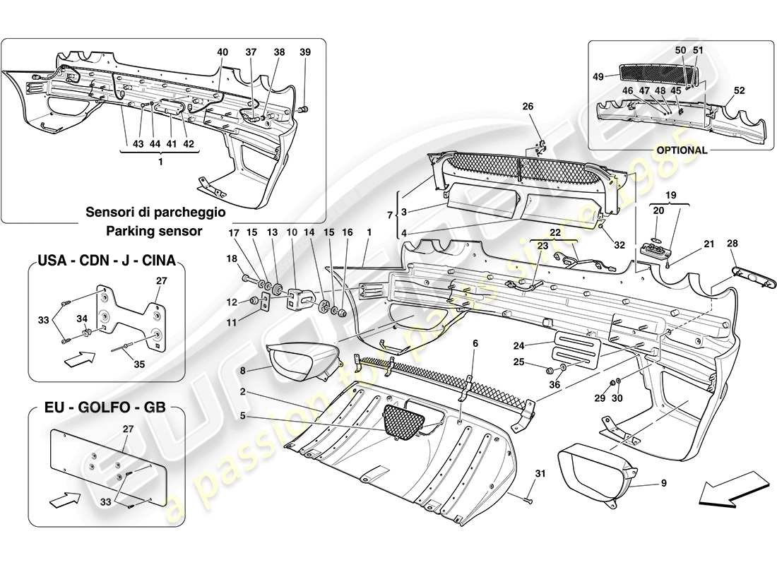 ferrari f430 coupe (rhd) rear bumper part diagram