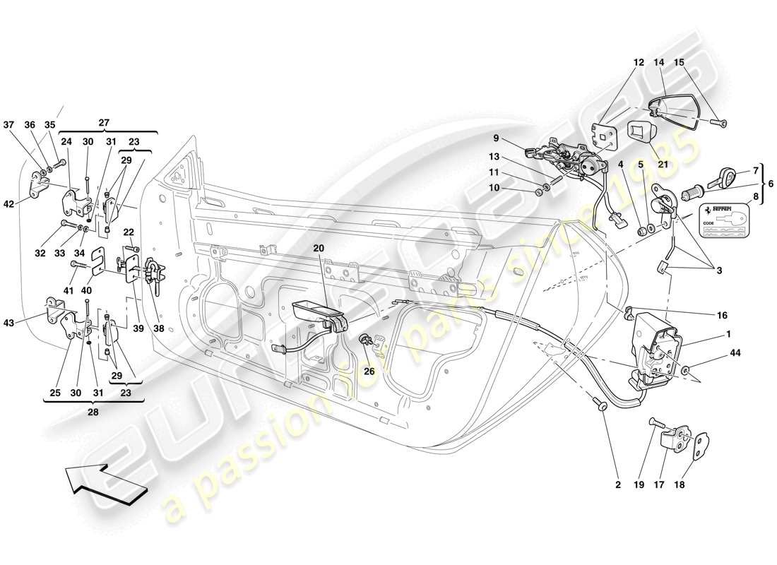 ferrari 599 gtb fiorano (europe) doors - opening mechanism and hinges part diagram