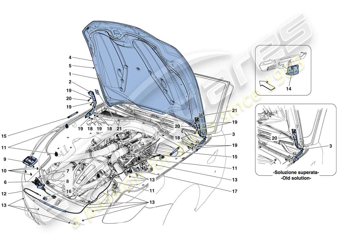 ferrari gtc4 lusso t (europe) front lid and opening mechanism part diagram