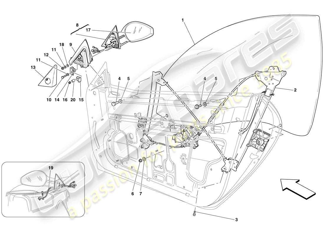 ferrari 599 gtb fiorano (usa) doors - power windows and rear-view mirror part diagram