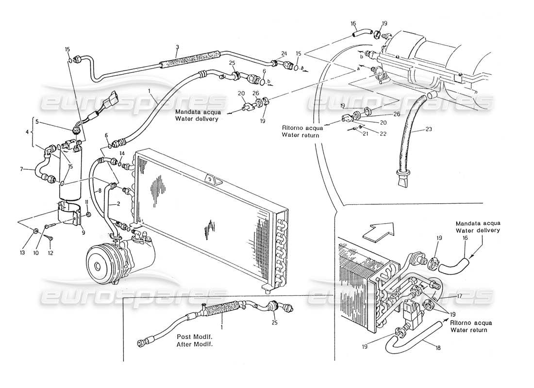 maserati karif 2.8 air conditioning system lh steering (after modif.) parts diagram