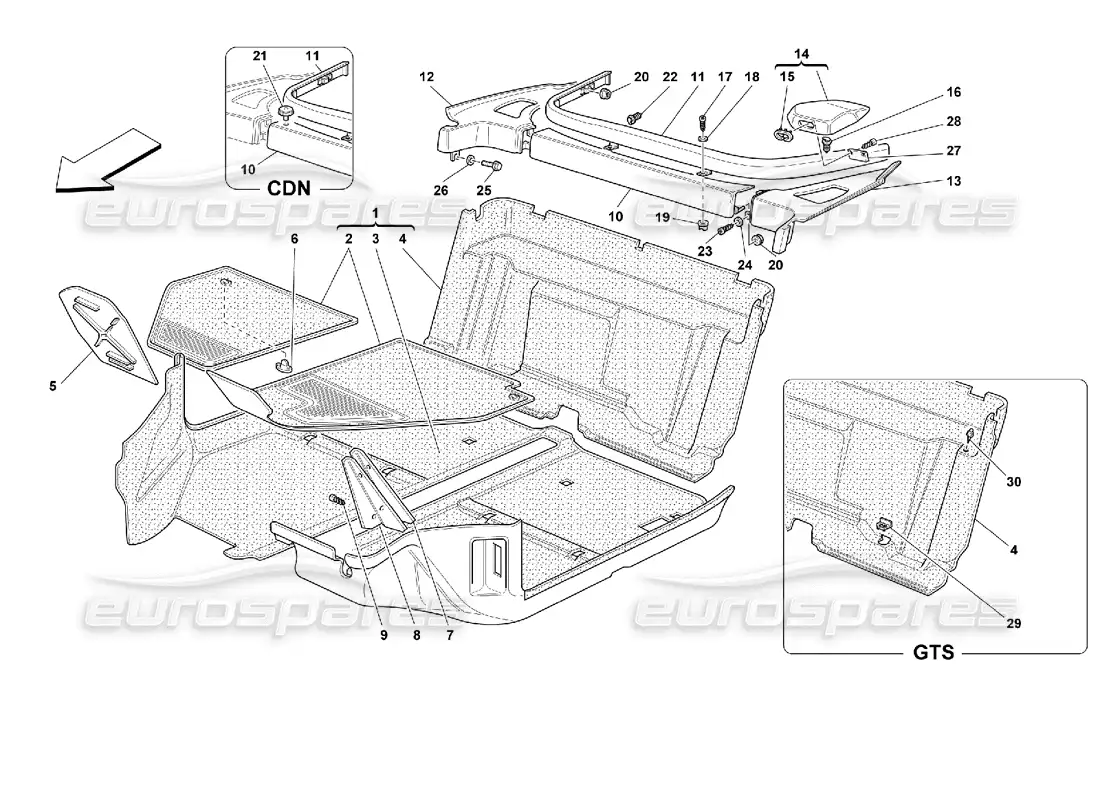 ferrari 355 (2.7 motronic) passengers compartment carpets parts diagram