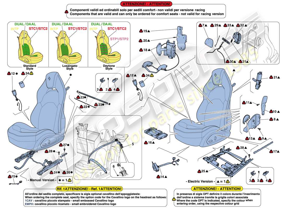 ferrari 488 spider (rhd) seats - seat belts, guides and adjustment parts diagram
