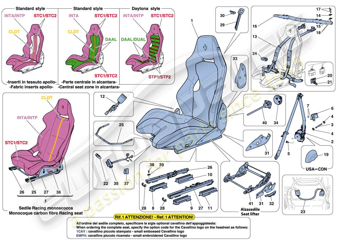 ferrari f12 tdf (usa) racing seat parts diagram