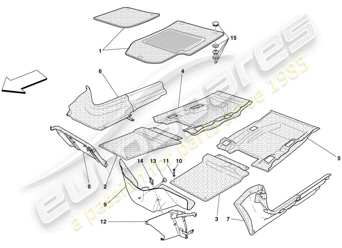 ferrari 599 sa aperta (rhd) passenger compartment trim and mats part diagram