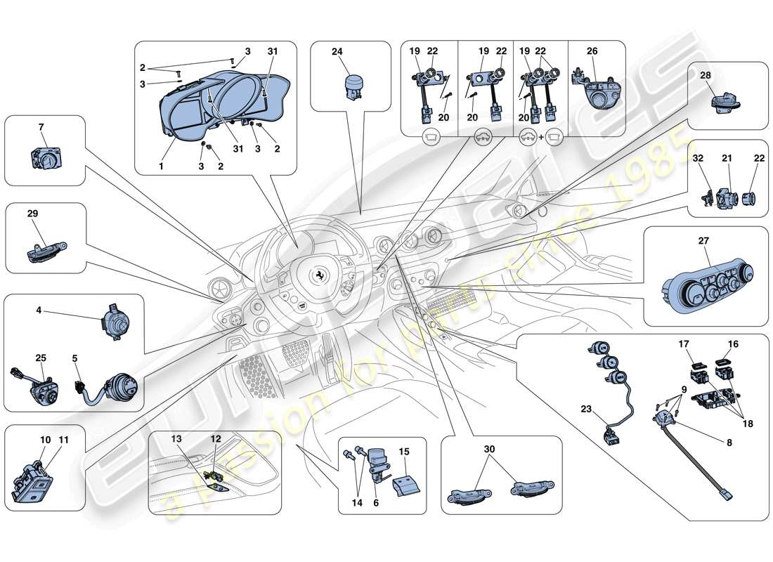 ferrari f12 berlinetta (usa) dashboard and tunnel instruments parts diagram