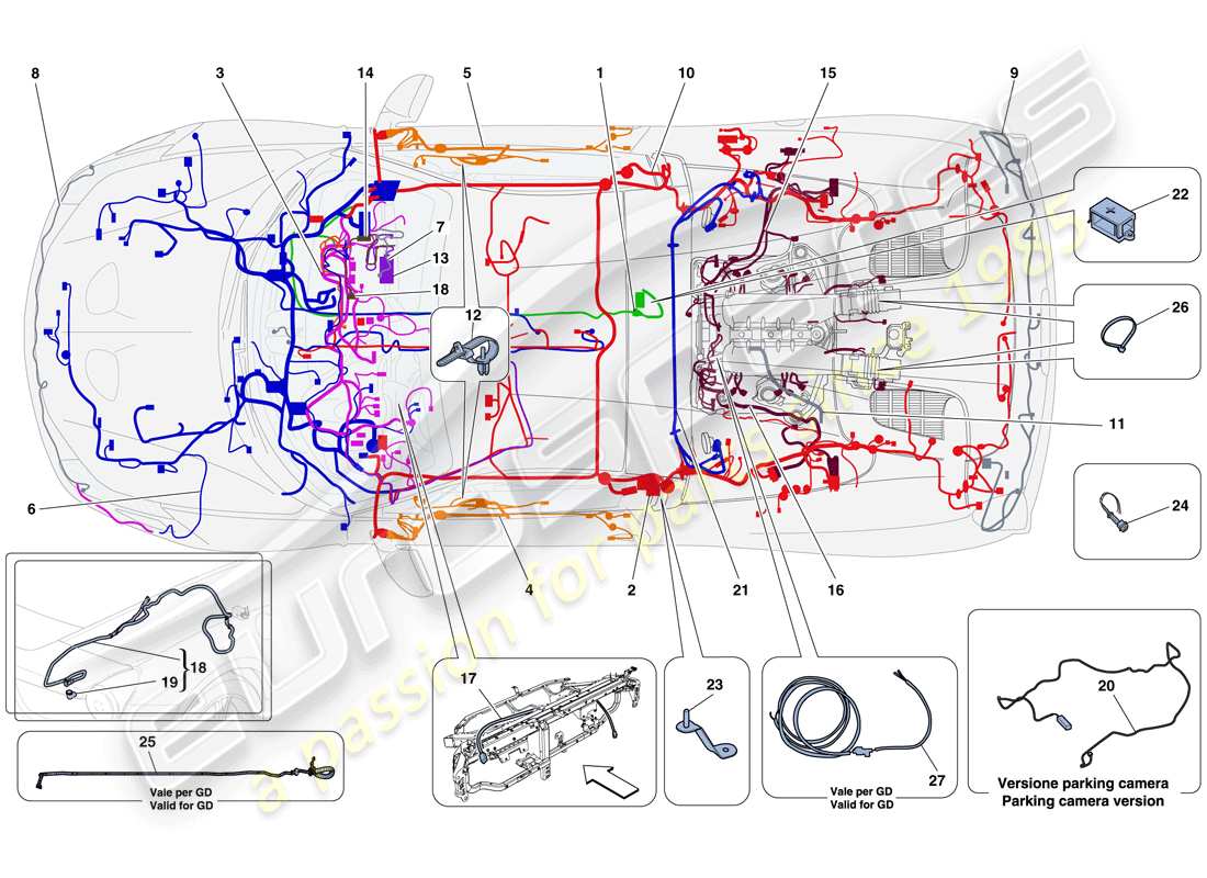 ferrari 458 speciale aperta (europe) main wiring harnesses parts diagram