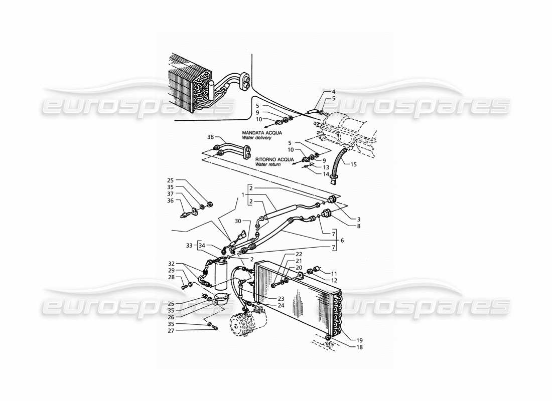 maserati qtp. 3.2 v8 (1999) air conditioning system (lh drive) with r134a gas parts diagram