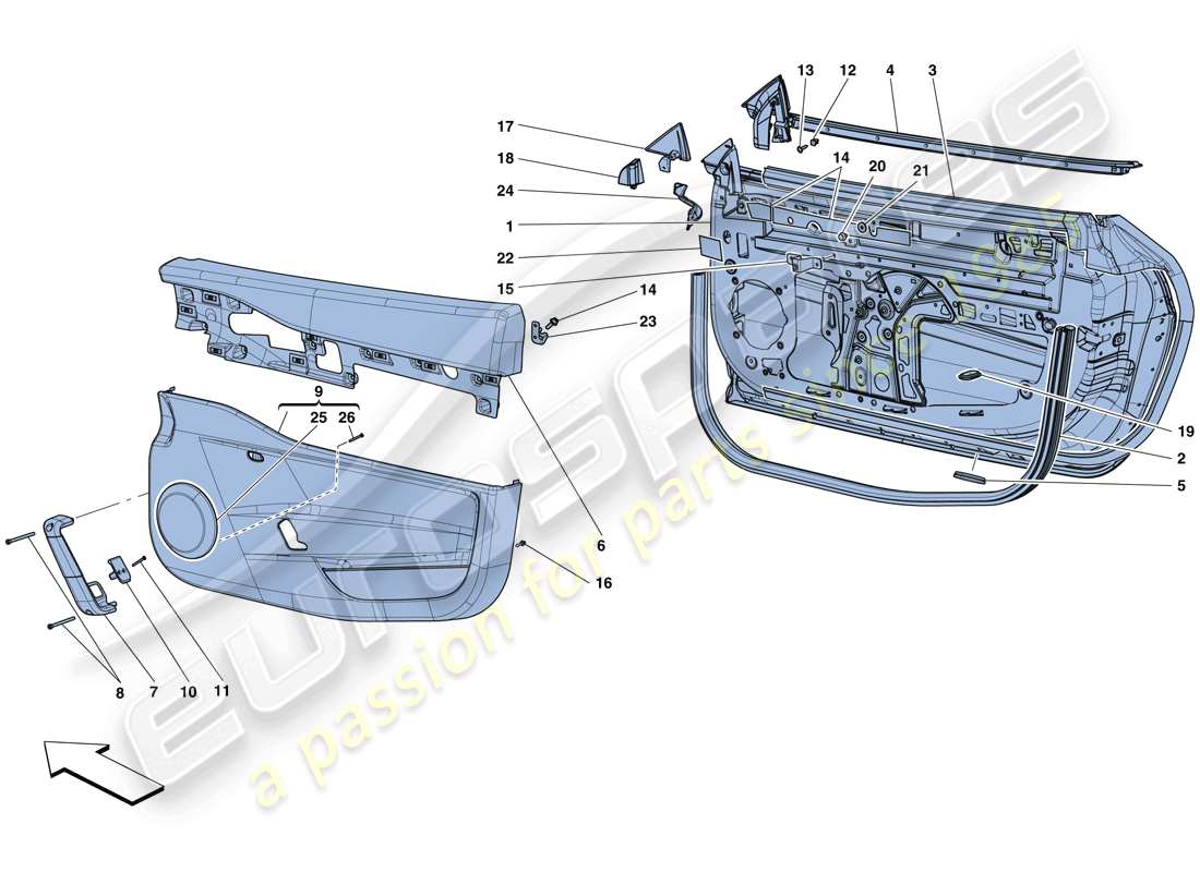 ferrari 458 speciale aperta (rhd) doors - substructure and trim parts diagram