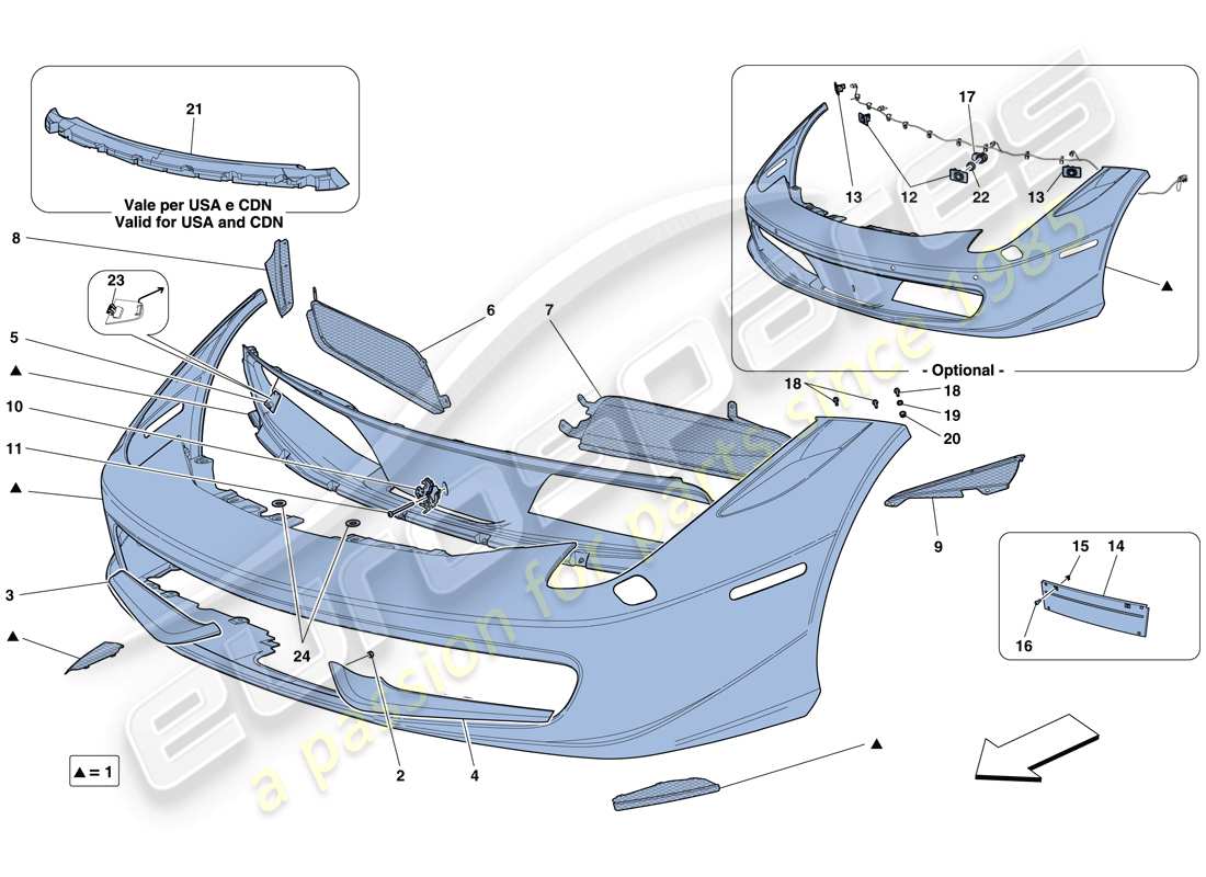 ferrari 458 spider (europe) front bumper part diagram