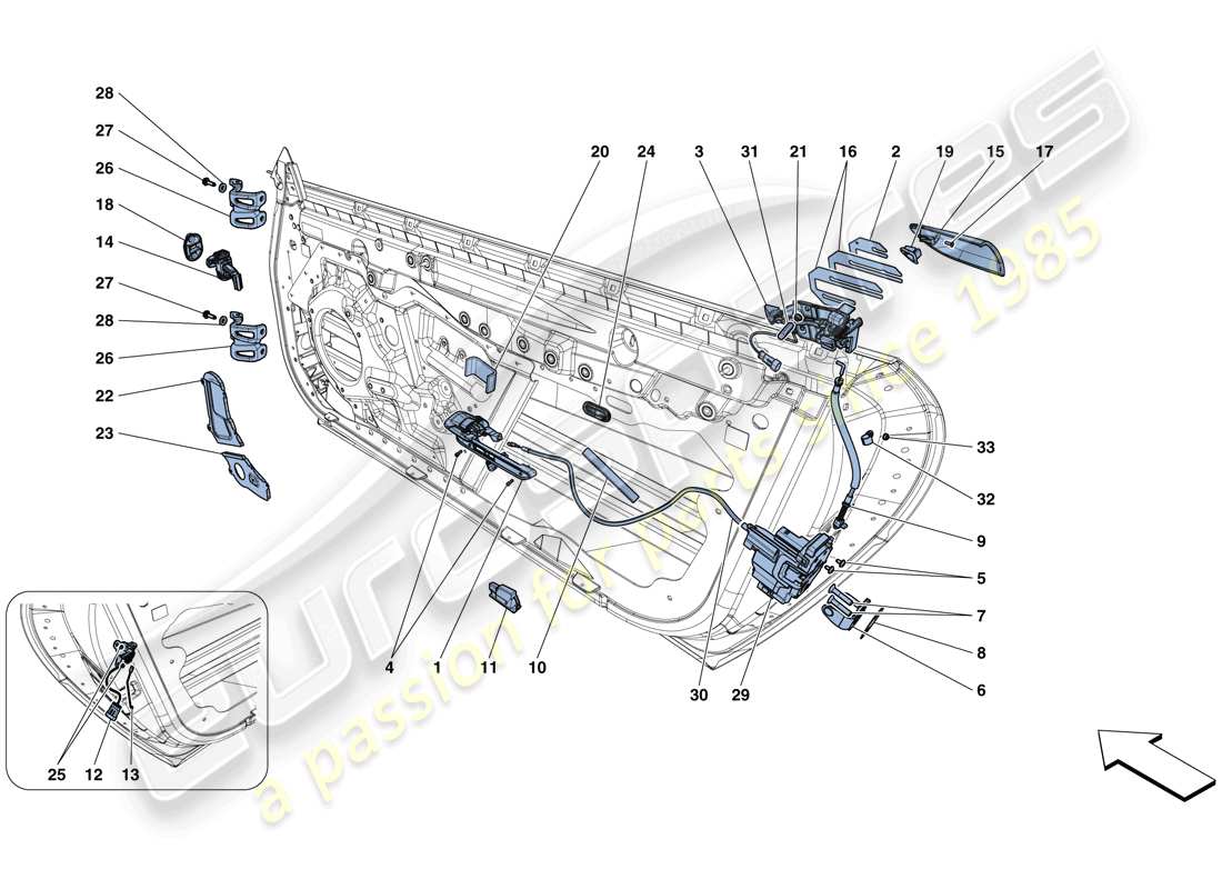 ferrari gtc4 lusso t (rhd) doors - opening mechanisms and hinges parts diagram