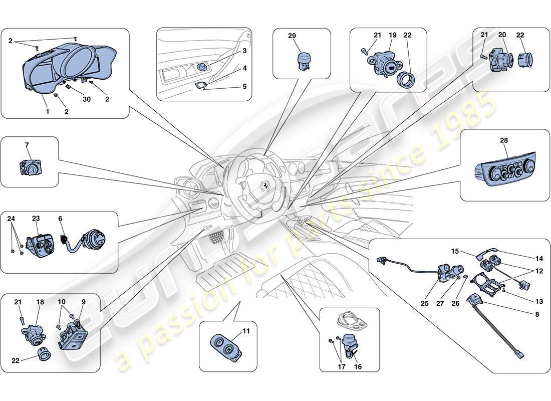 ferrari ff (europe) dashboard and tunnel instruments parts diagram