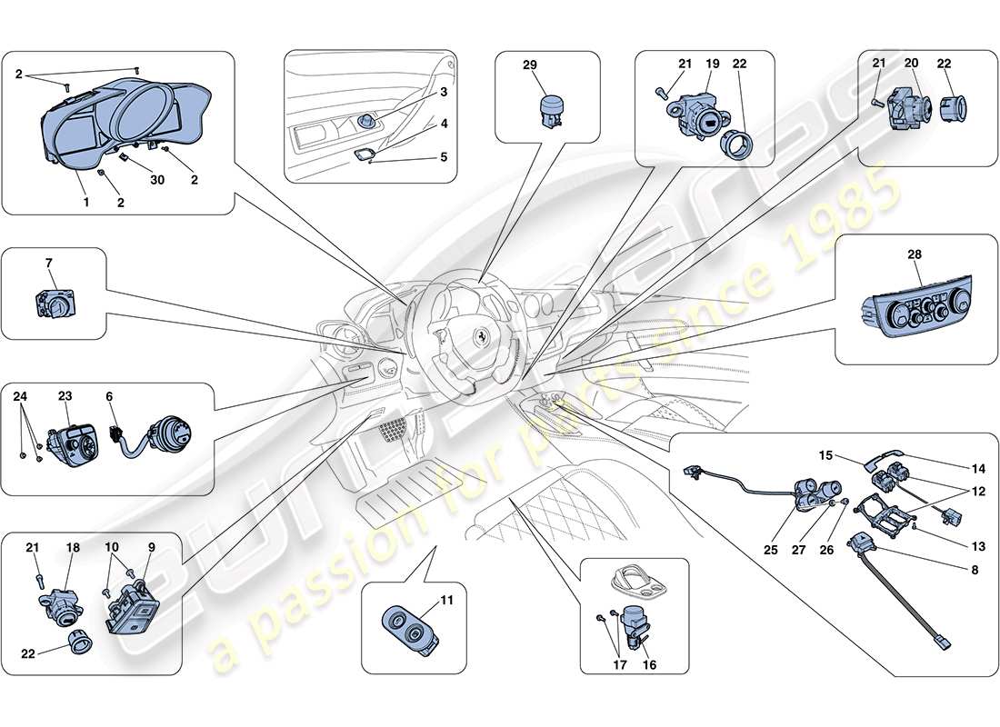 ferrari ff (europe) dashboard and tunnel instruments part diagram