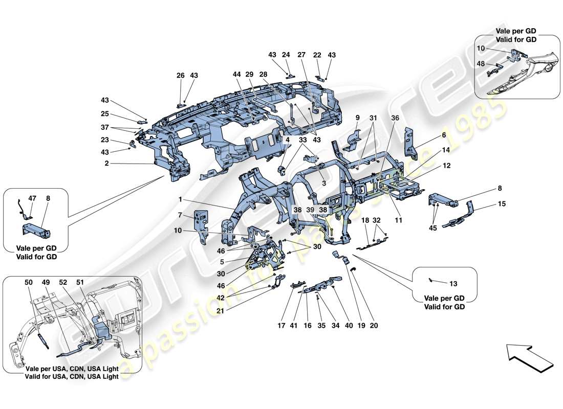 ferrari gtc4 lusso t (europe) dashboard - substructure part diagram