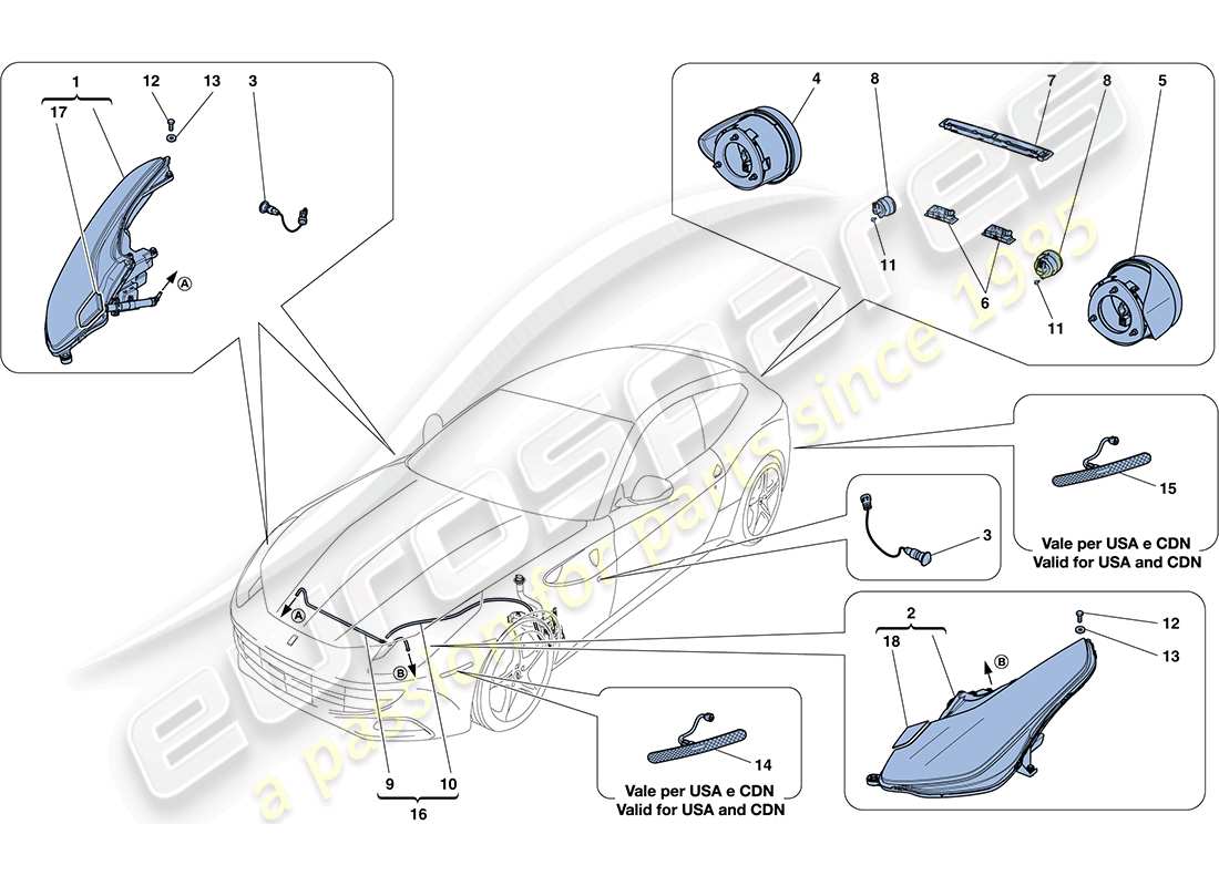 ferrari ff (europe) headlights and taillights part diagram