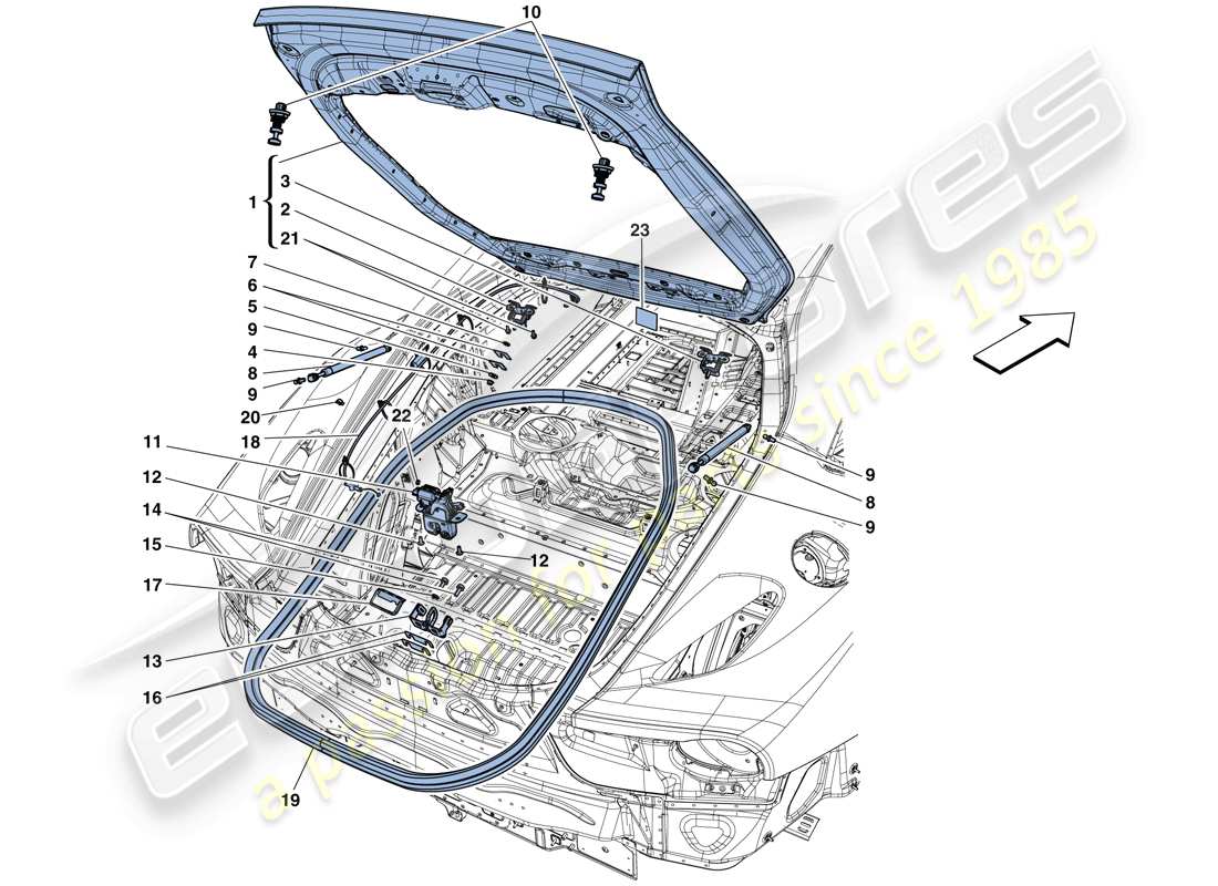 ferrari f12 tdf (europe) rear lid and opening mechanism part diagram