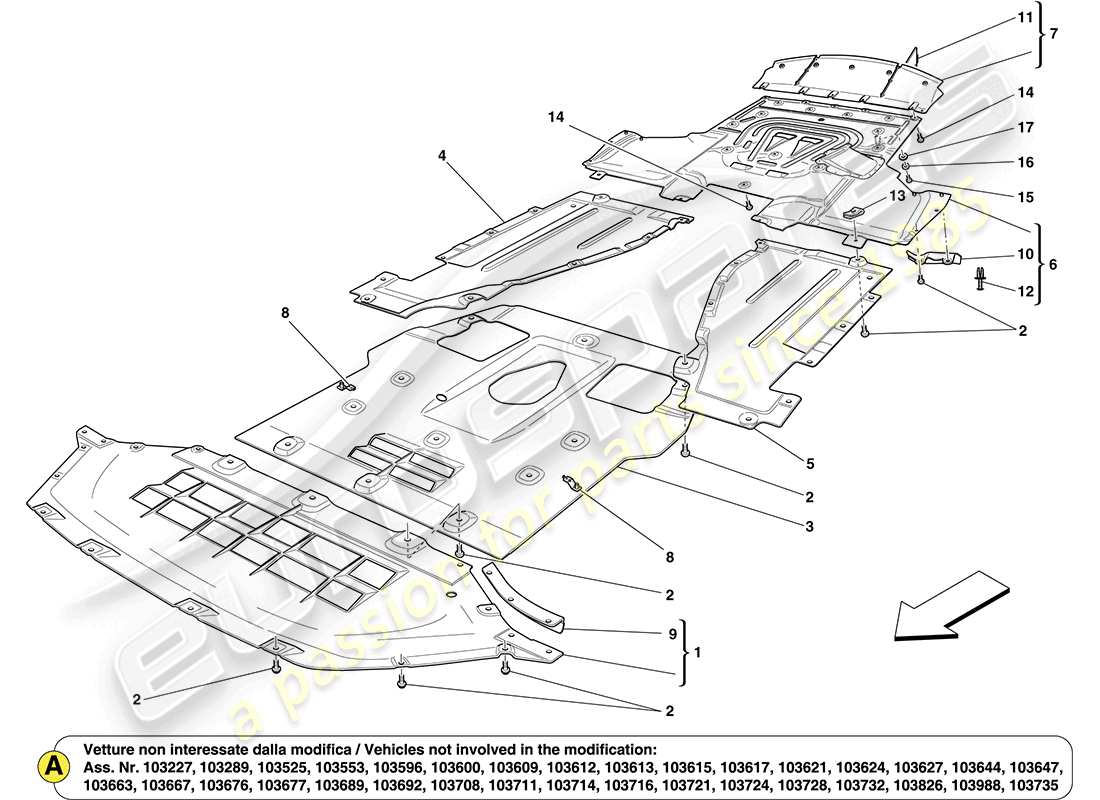 ferrari california (usa) underbody shields and flat undertray sections parts diagram