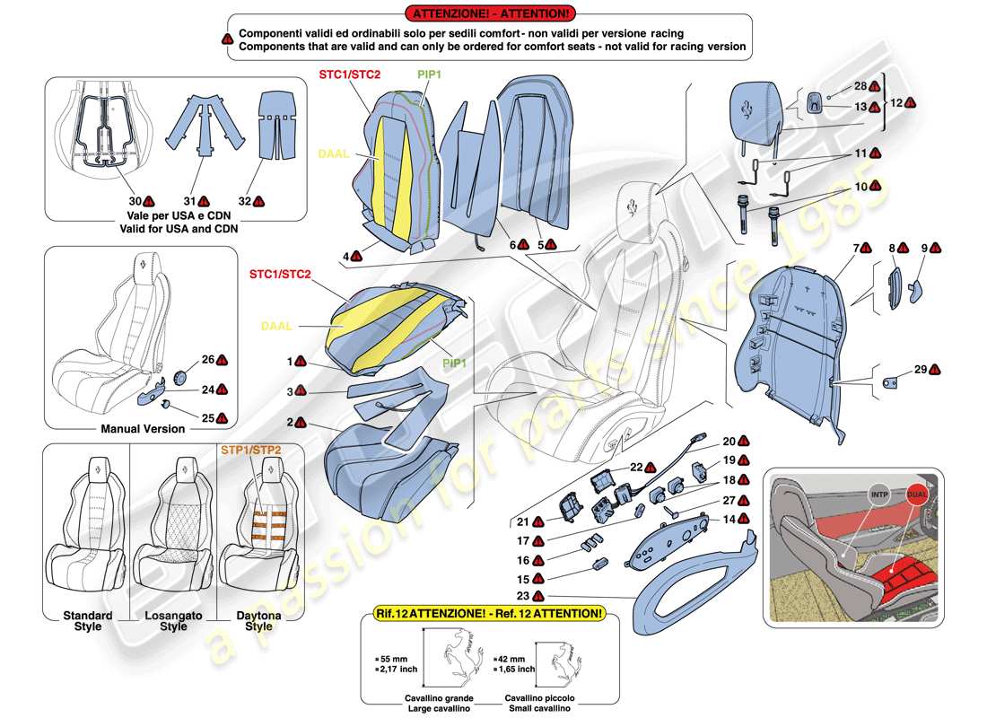 ferrari 458 spider (usa) seats - upholstery and accessories part diagram