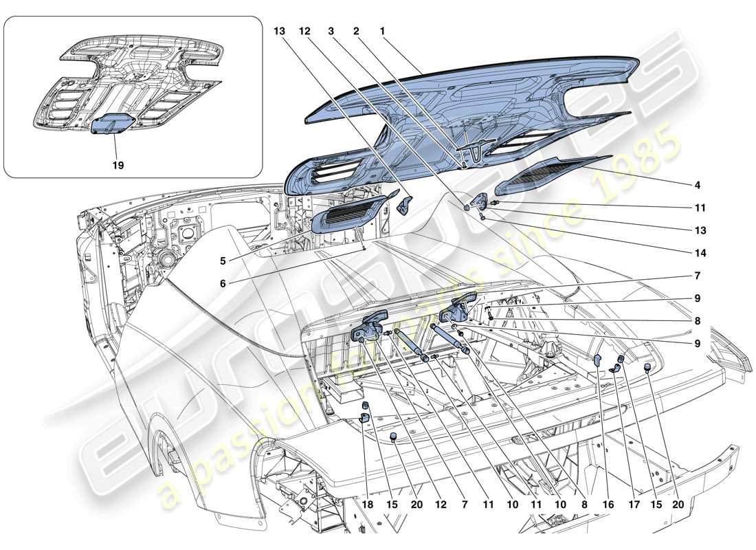 ferrari 458 spider (usa) engine compartment lid part diagram