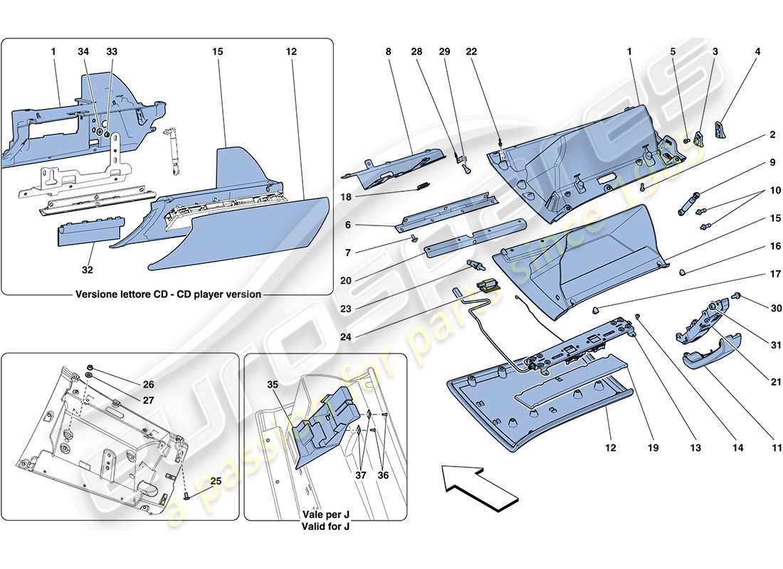 ferrari ff (europe) glove compartment parts diagram