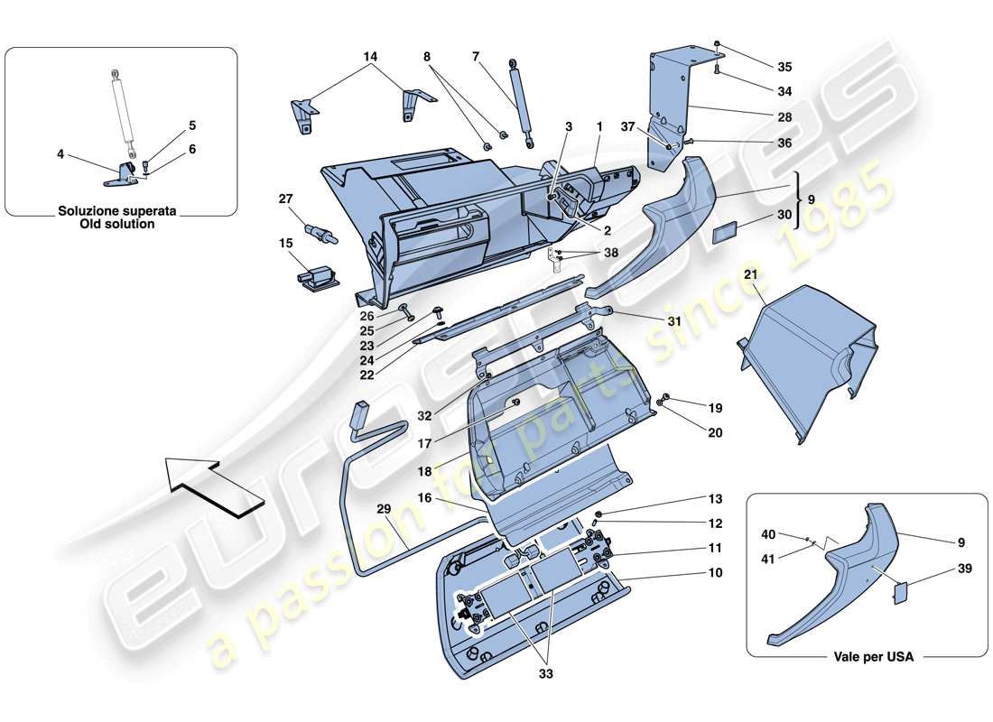 ferrari 458 italia (usa) glove compartment part diagram