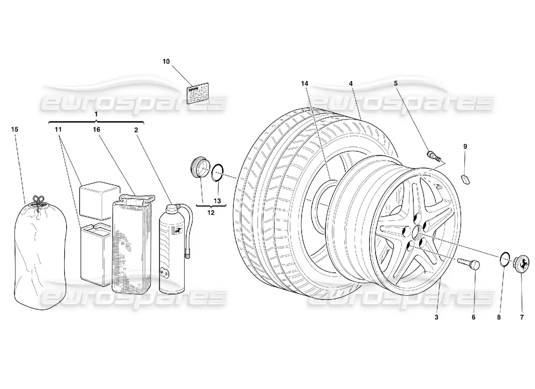 ferrari 355 (5.2 motronic) wheels parts diagram