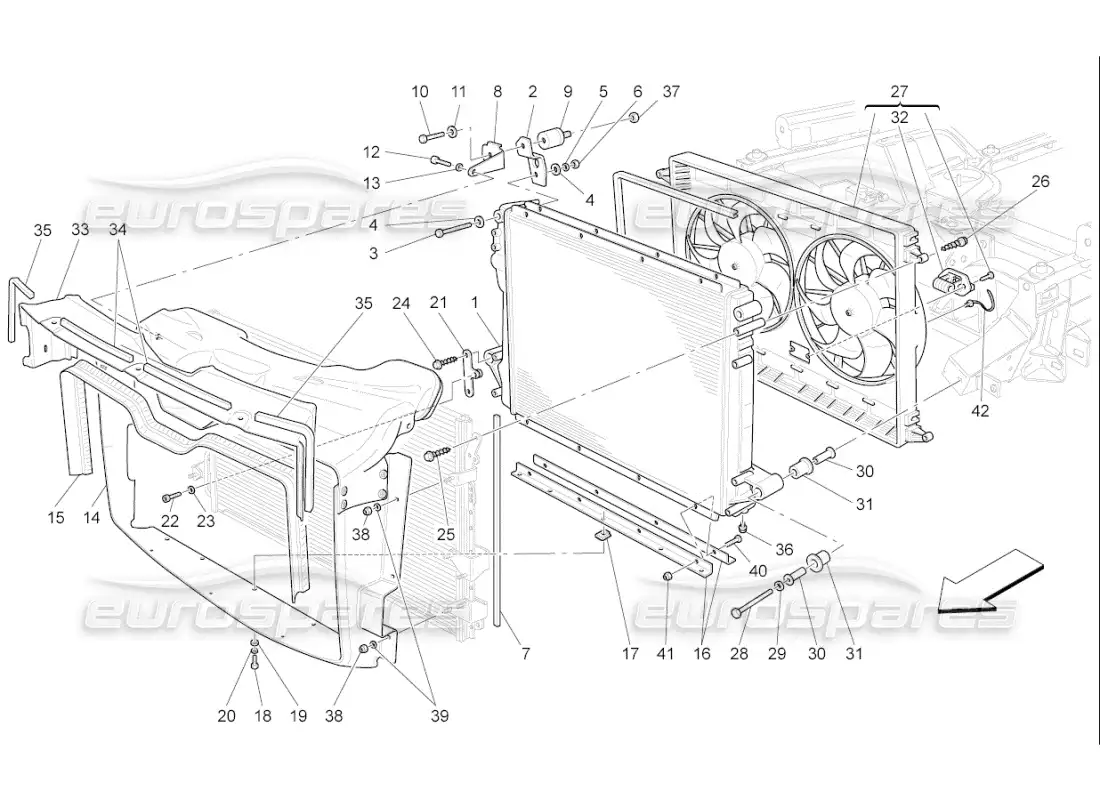 maserati qtp. (2008) 4.2 auto cooling: air radiators and ducts parts diagram