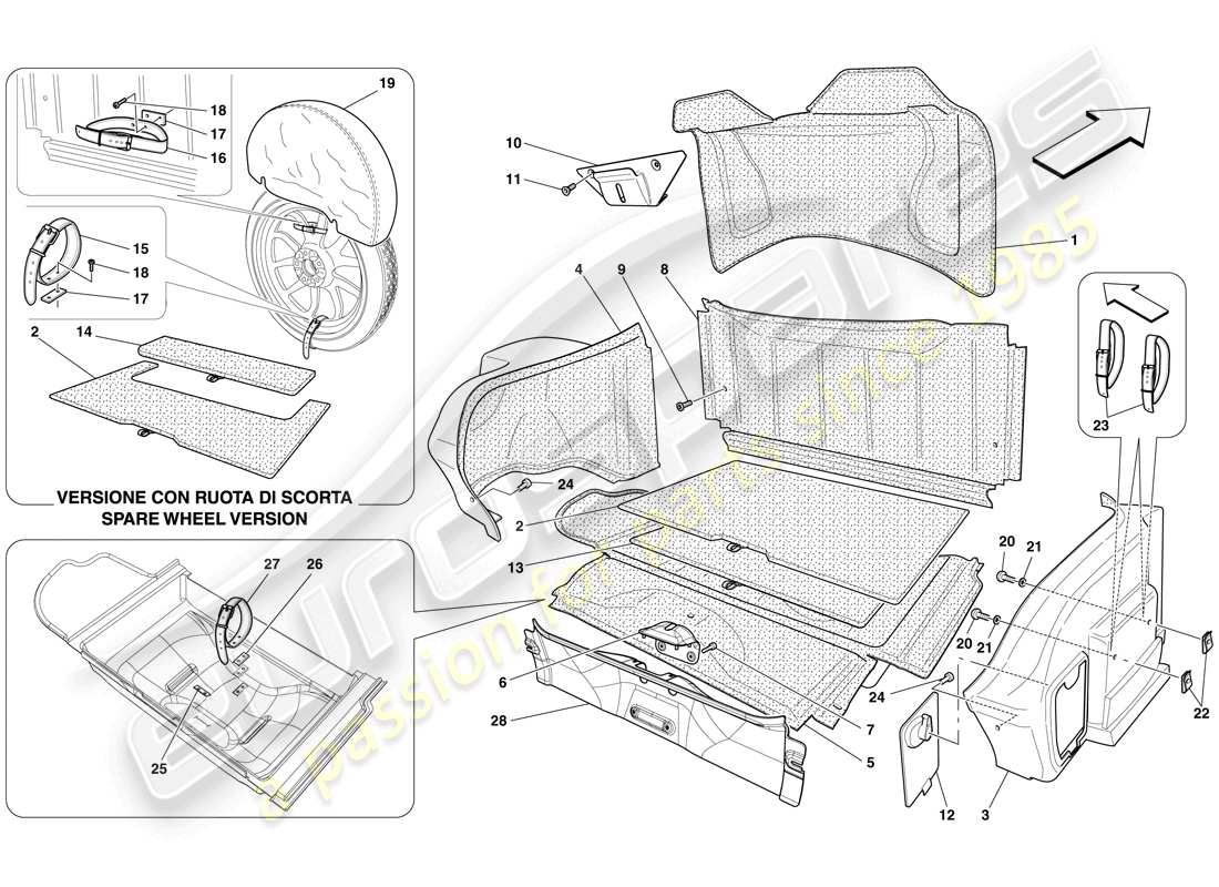 ferrari 599 gto (usa) luggage compartment trim parts diagram