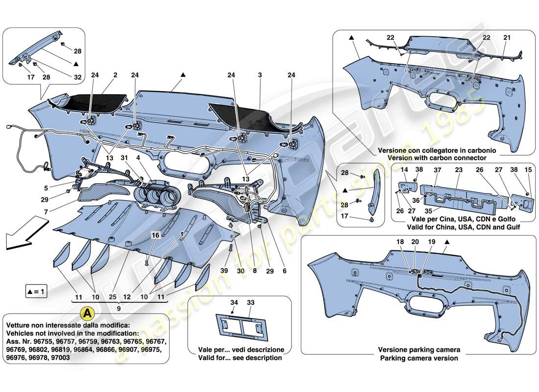 ferrari 458 spider (usa) rear bumper part diagram