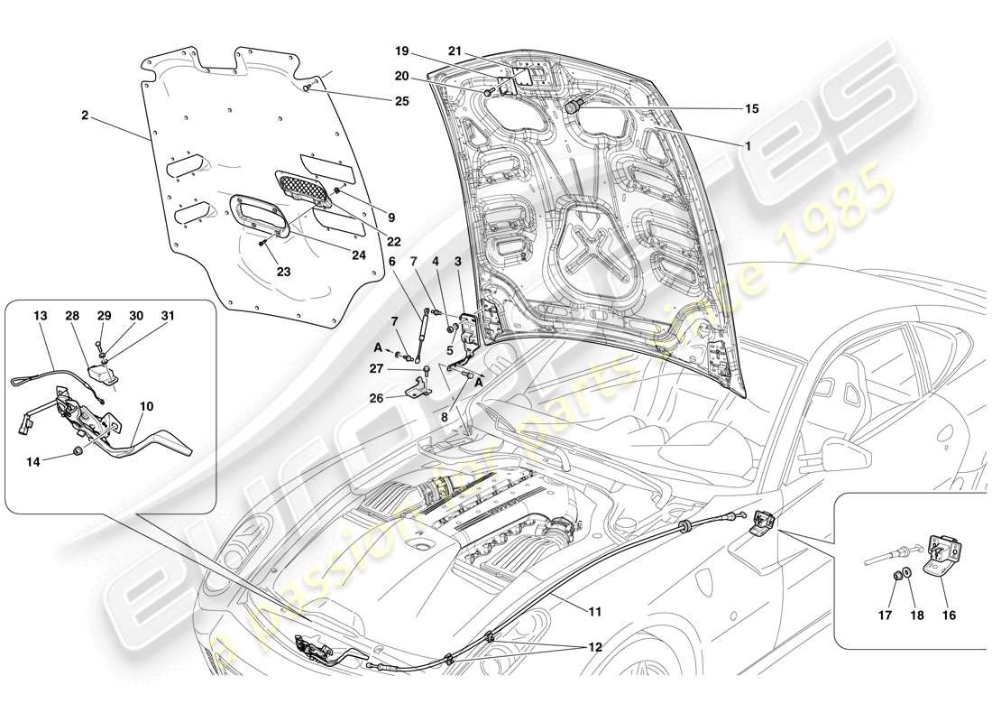 ferrari 599 gto (rhd) engine compartment lid parts diagram