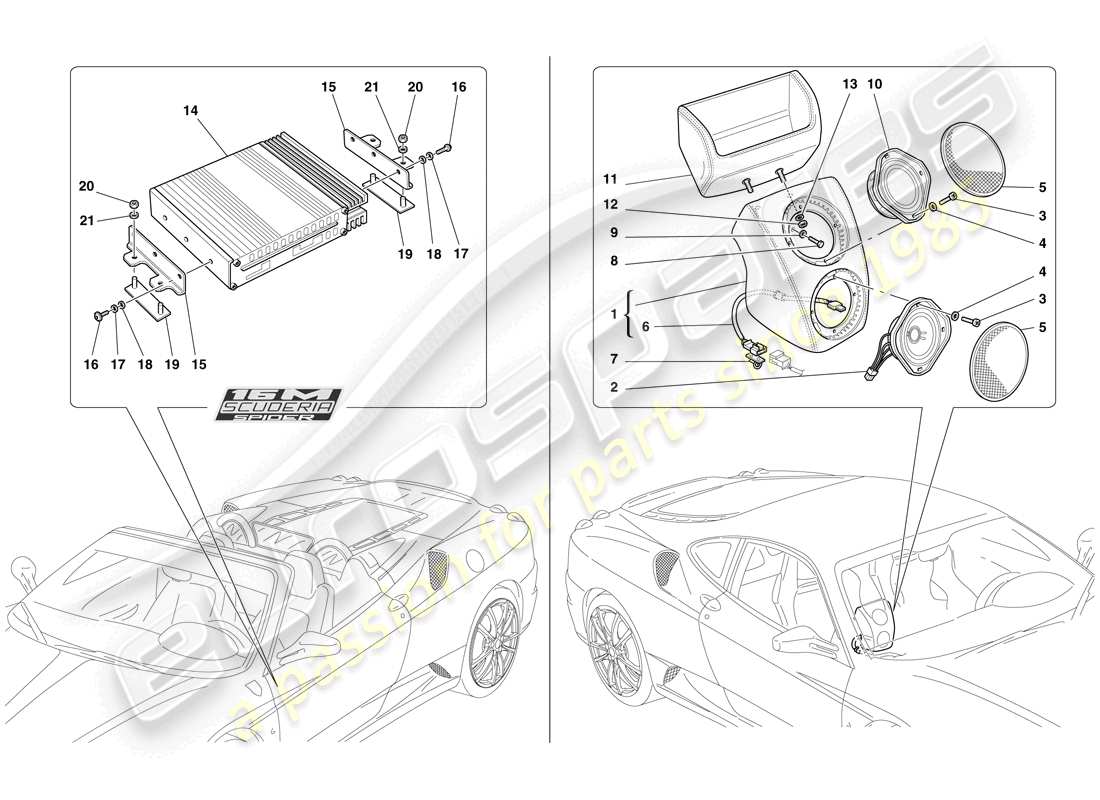 ferrari f430 scuderia spider 16m (usa) radio amplifier system parts diagram