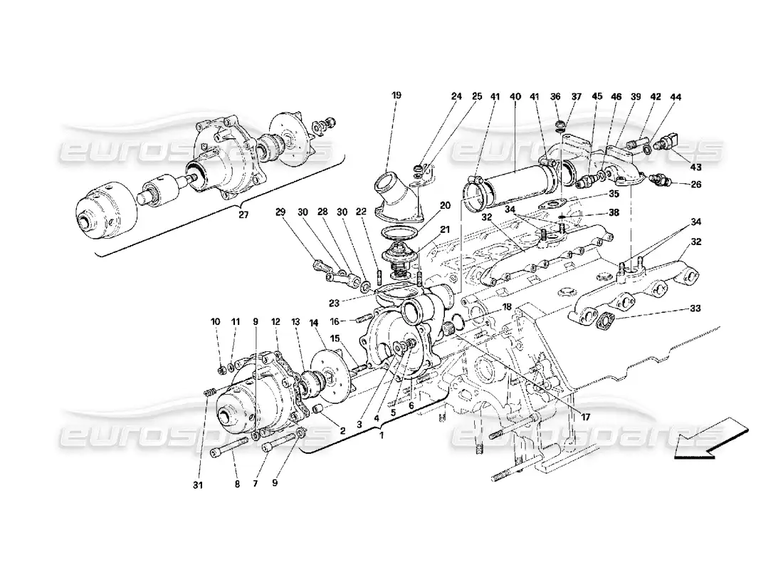 ferrari 348 (2.7 motronic) water pump parts diagram