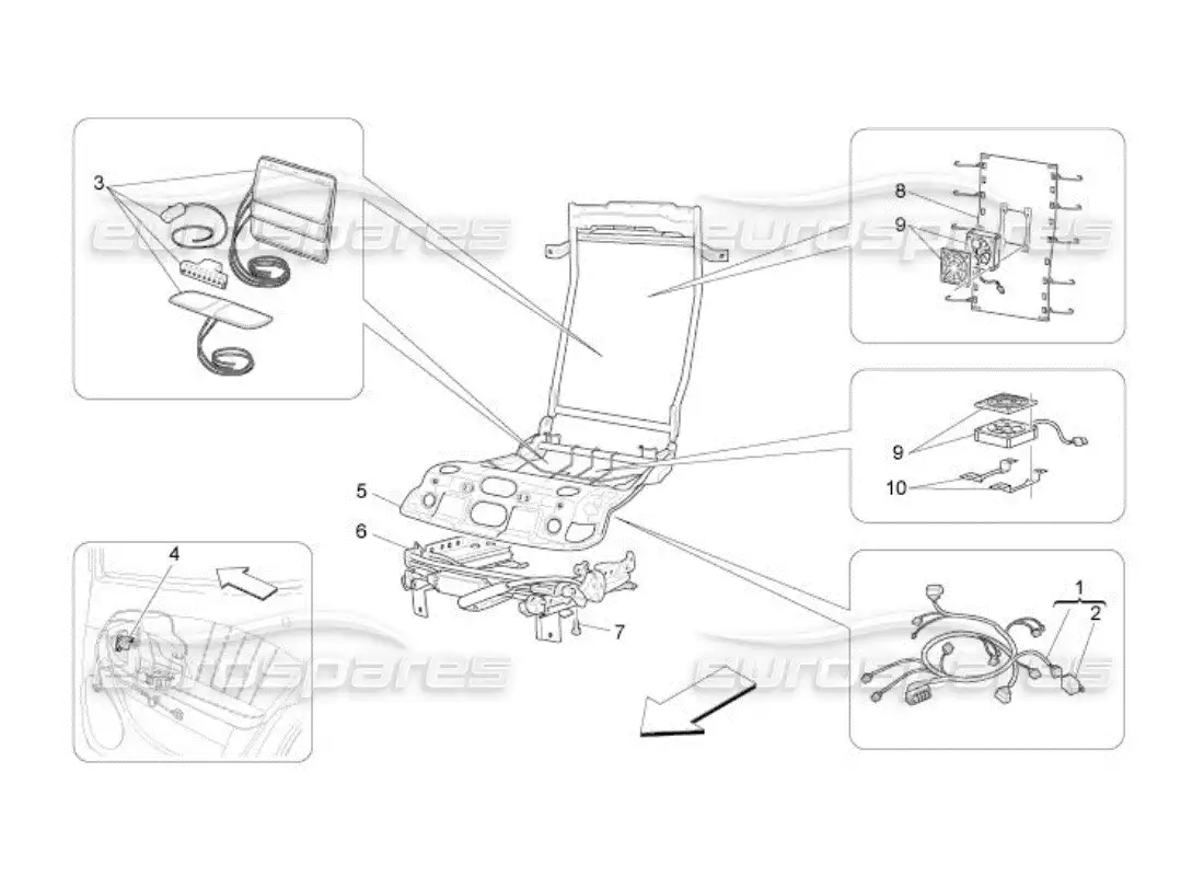 maserati qtp. (2005) 4.2 rear seats: mechanics and electronics parts diagram