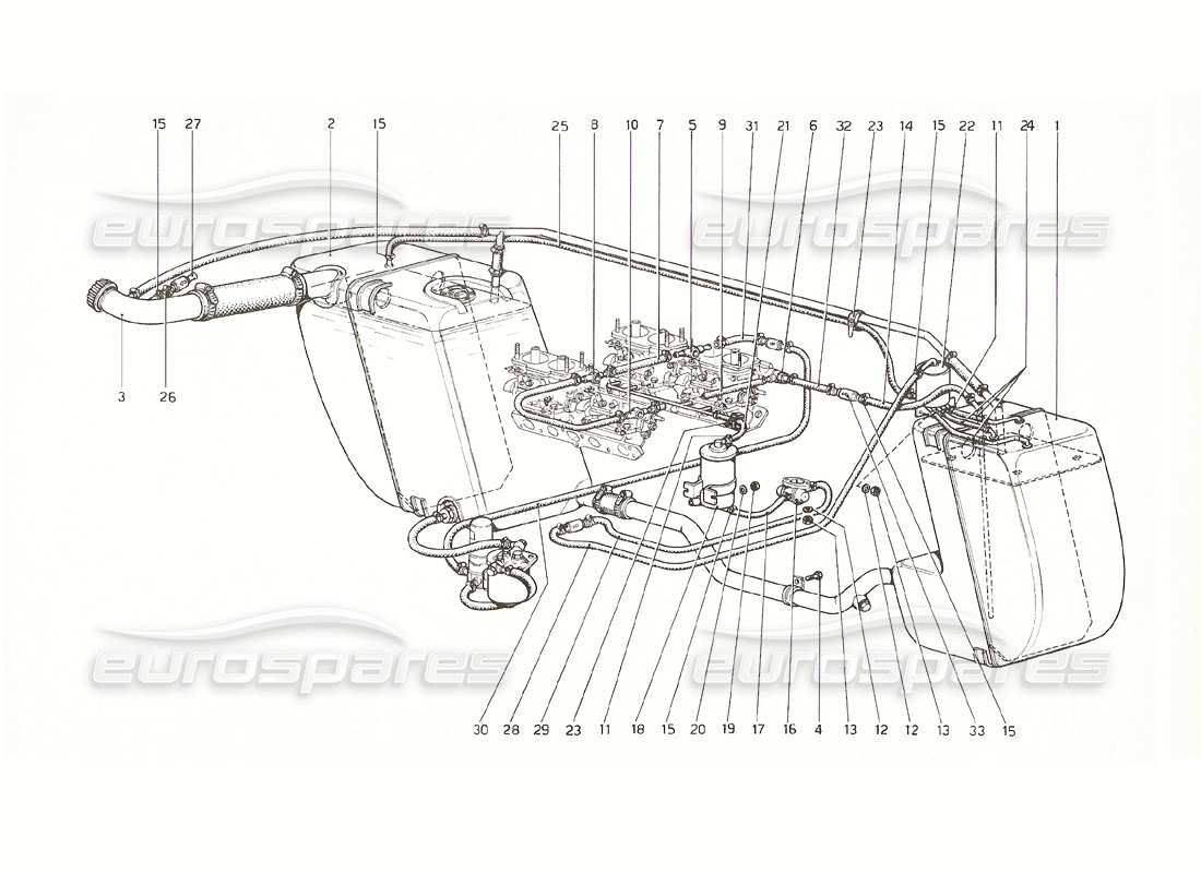 ferrari 308 gt4 dino (1976) fuel system usa spec (from no.11994 - us 1976 version) parts diagram