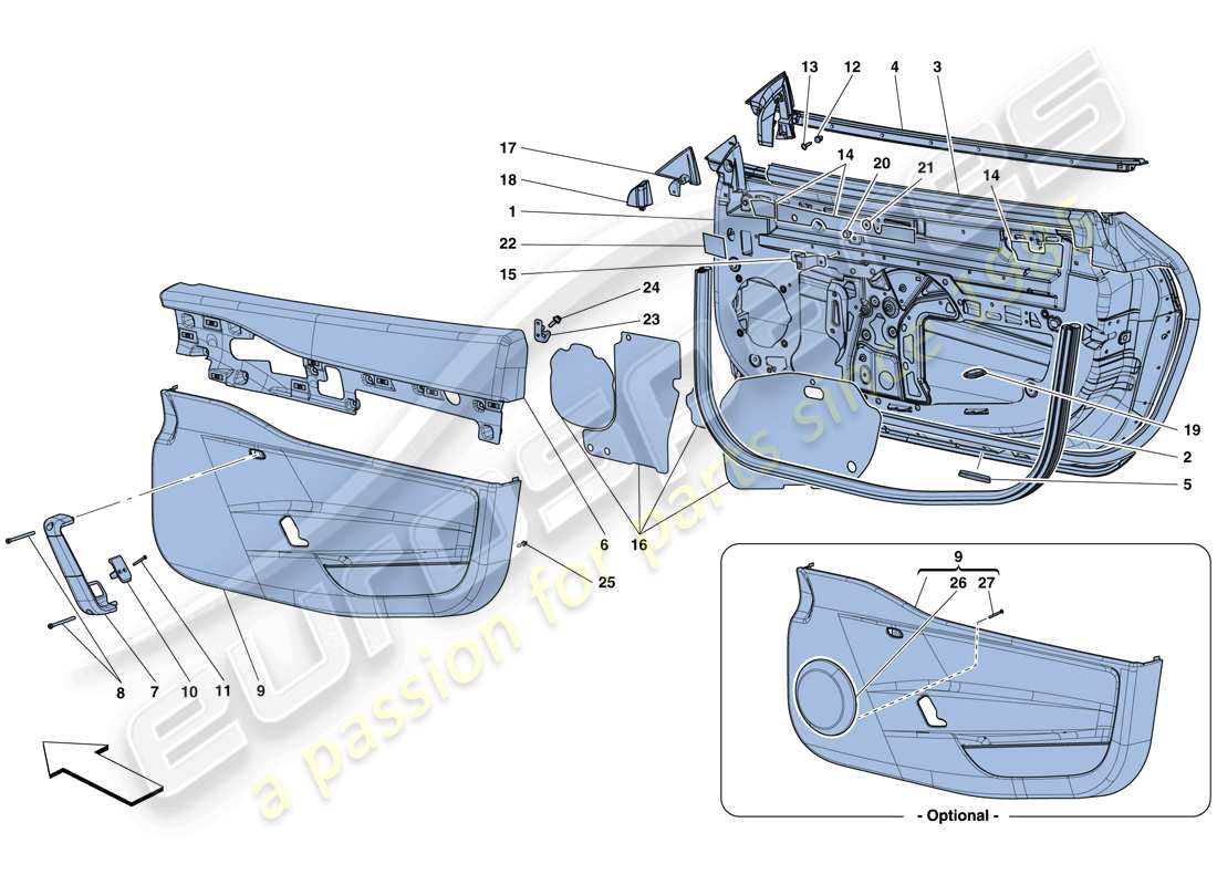 ferrari 458 speciale (europe) doors - substructure and trim part diagram