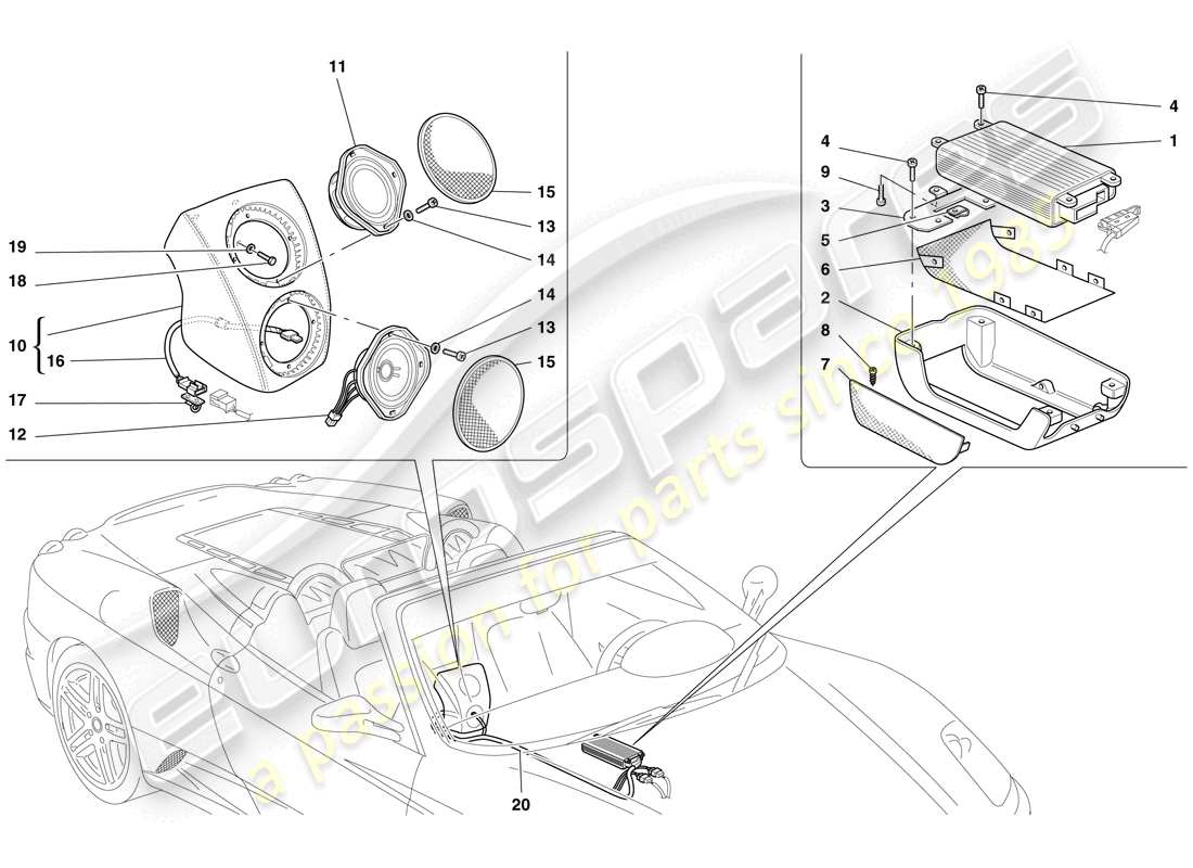 ferrari f430 spider (europe) radio amplifier system part diagram