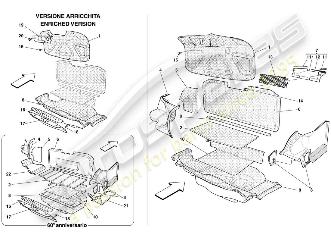 ferrari 612 scaglietti (rhd) luggage compartment trim parts diagram