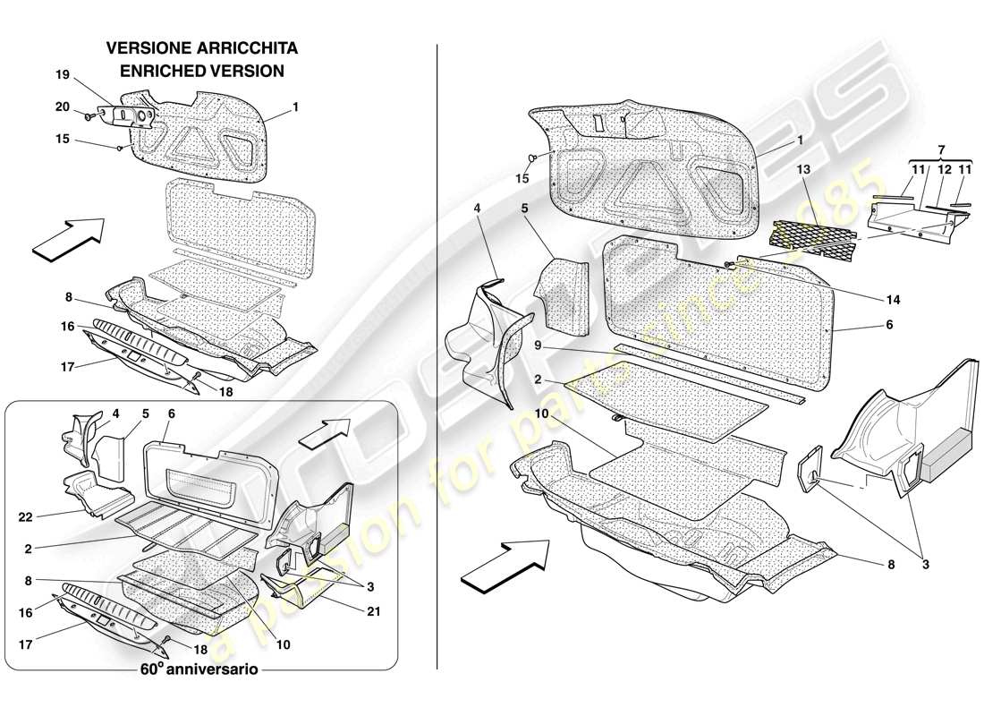 ferrari 612 scaglietti (rhd) luggage compartment trim part diagram