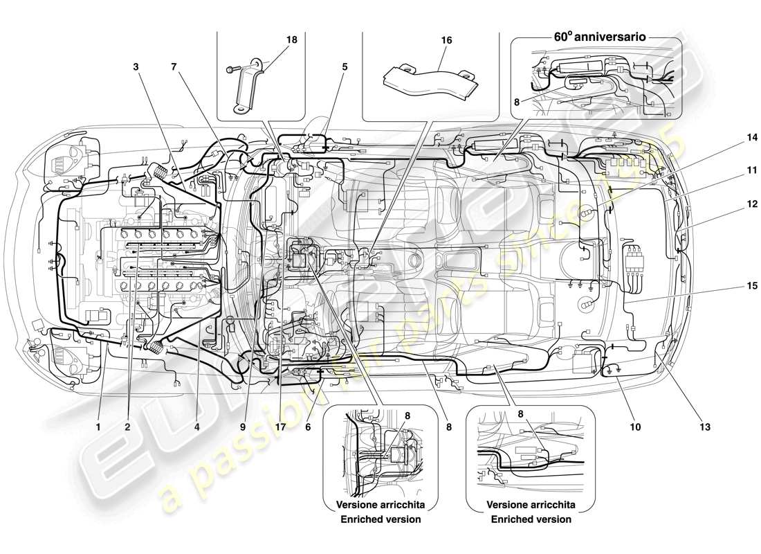 ferrari 612 scaglietti (rhd) electrical system parts diagram