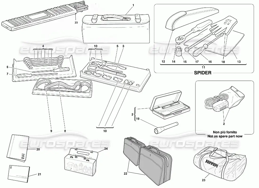 ferrari 355 (5.2 motronic) tools equipment - documents & accessories parts diagram