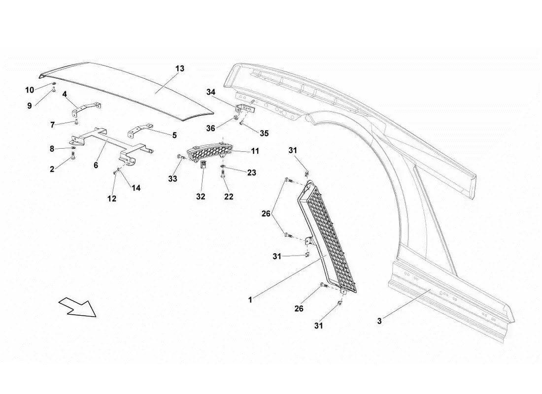 lamborghini gallardo lp560-4s update rear fender parts diagram